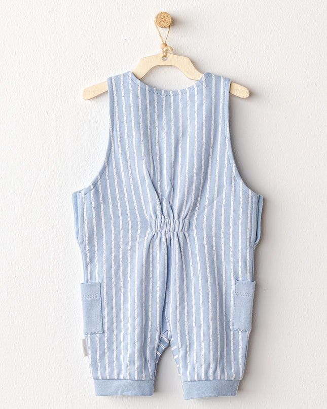 Blue Striped Dinosaur Jumpsuit Set