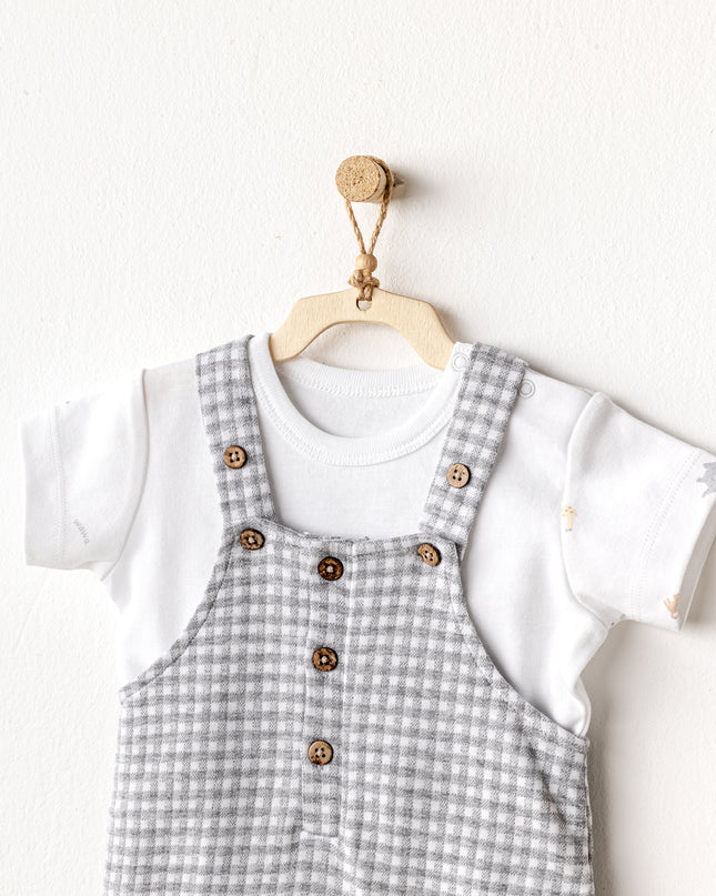 Grey Little King Gingham Jumpsuit Set