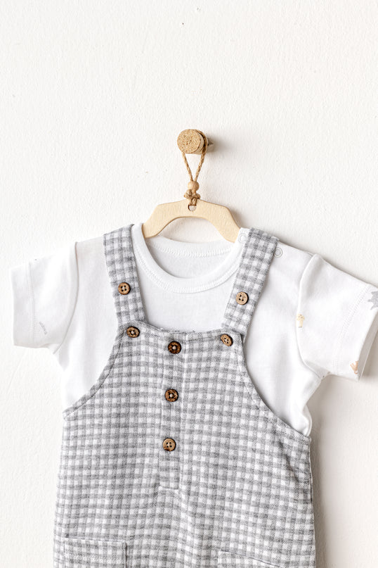 Grey Little King Gingham Jumpsuit Set