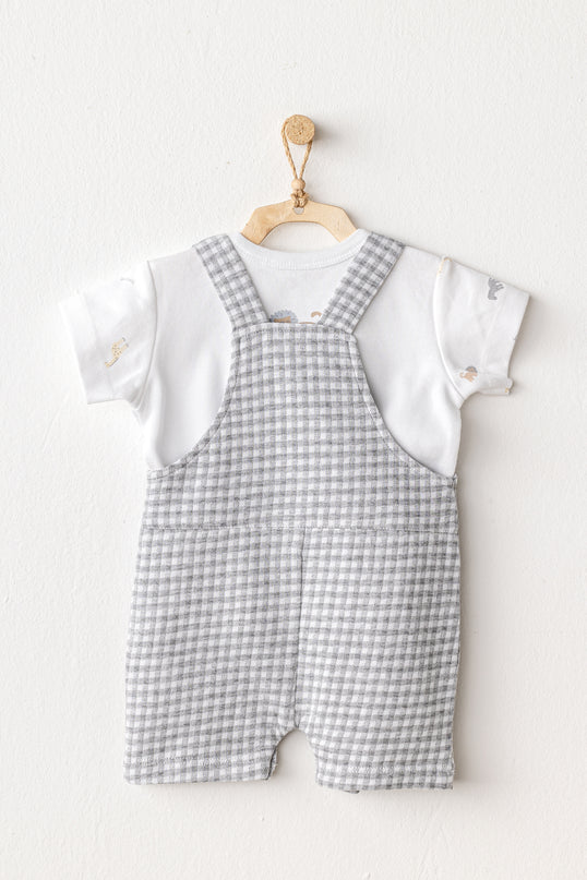 Grey Little King Gingham Jumpsuit Set
