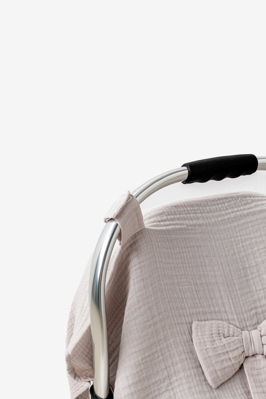 Beige Muslin Bow Car Seat Cover