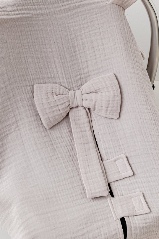 Beige Muslin Bow Car Seat Cover