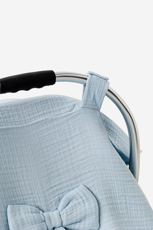 Blue Muslin Bow Car Seat Cover