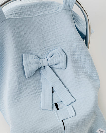 Blue Muslin Bow Car Seat Cover