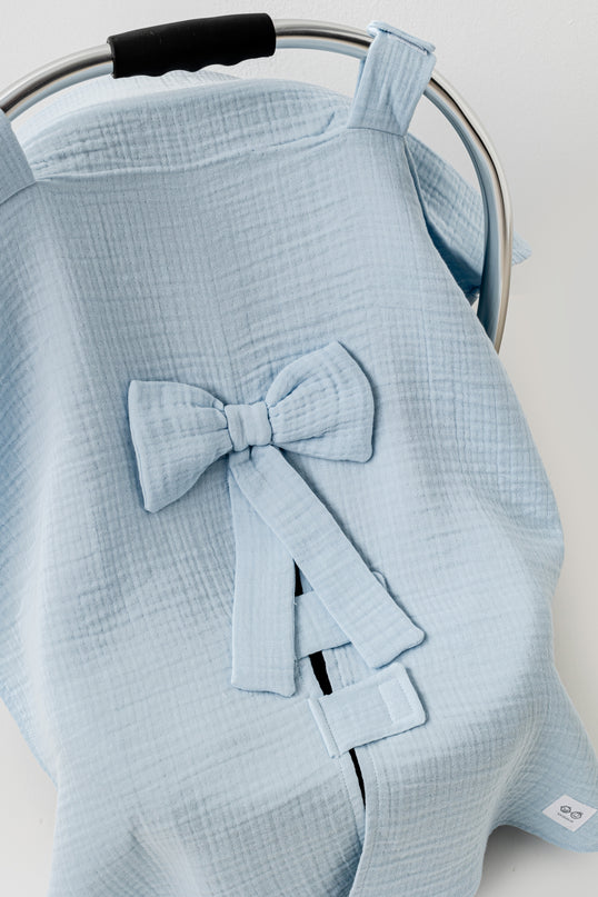 Blue Muslin Bow Car Seat Cover