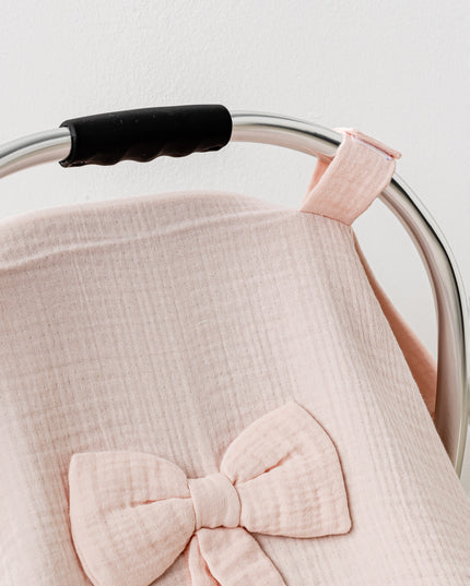 Pink Muslin Bow Car Seat Cover