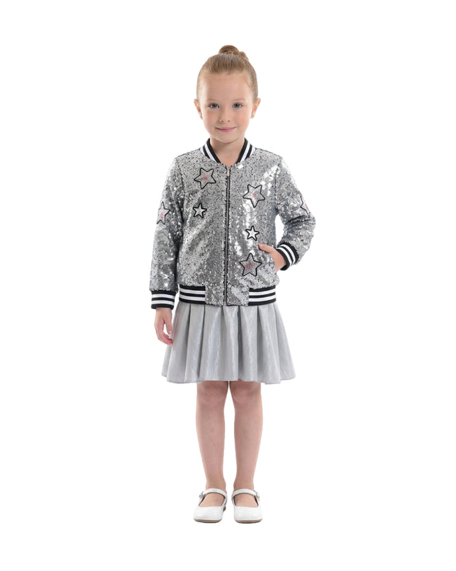 kids atelier mimi tutu Silver Sequin Bomber Jacket