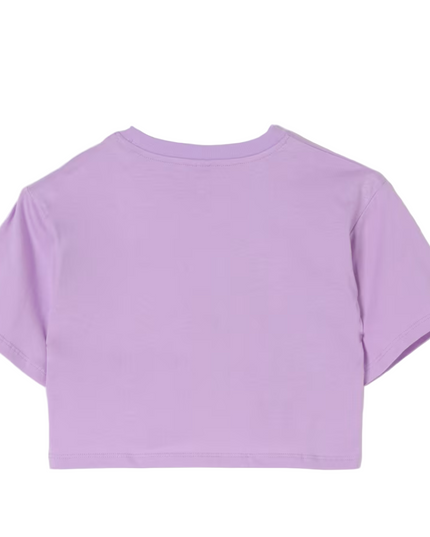 Kids Atelier-Purple Short Sleeve T-Shirt With Fairy Lettering Print