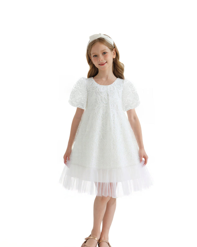 White Embroidered Tulle Milan Dress