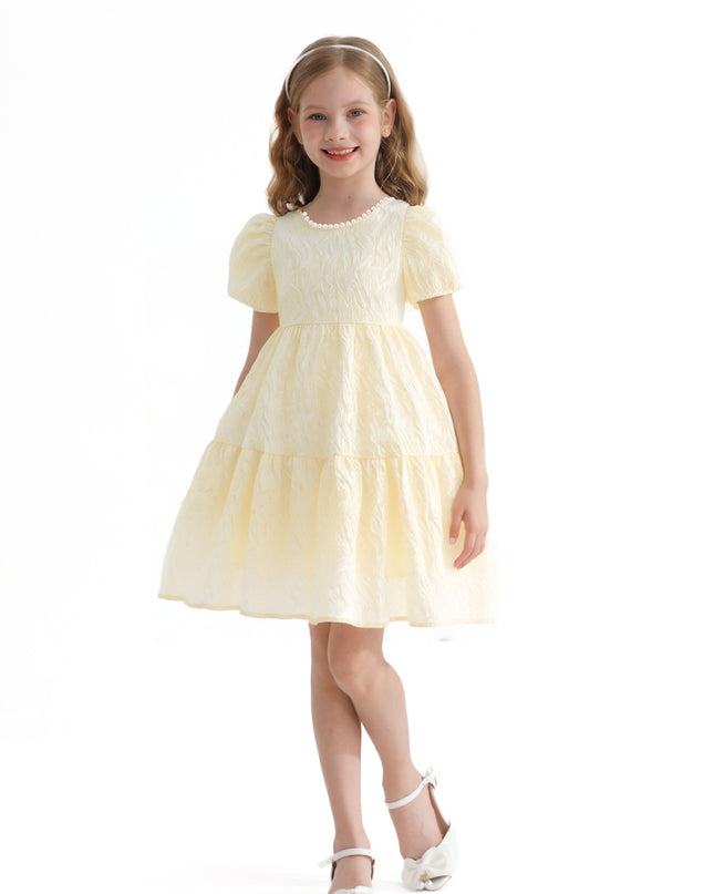 Cream Pearl Lined Empire Dress