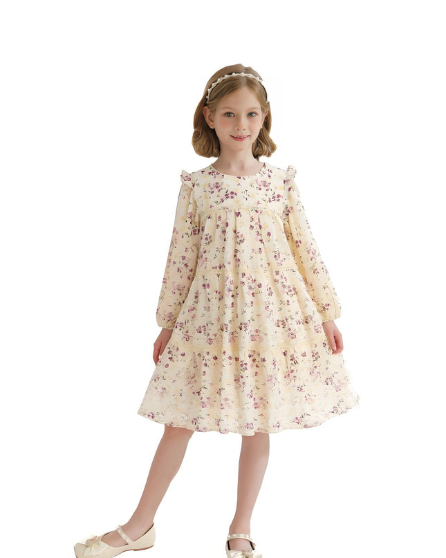 kids atelier sweet cactus Ivory Floral Ruffle Dress