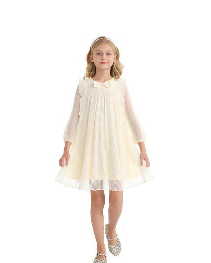 kids atelier sweet cactus Cream Pleated Bow Dress