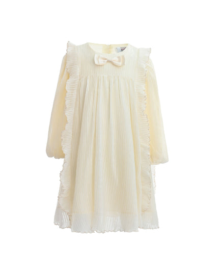 kids atelier sweet cactus Cream Pleated Bow Dress