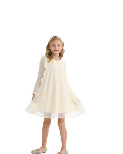 kids atelier sweet cactus Cream Pleated Bow Dress
