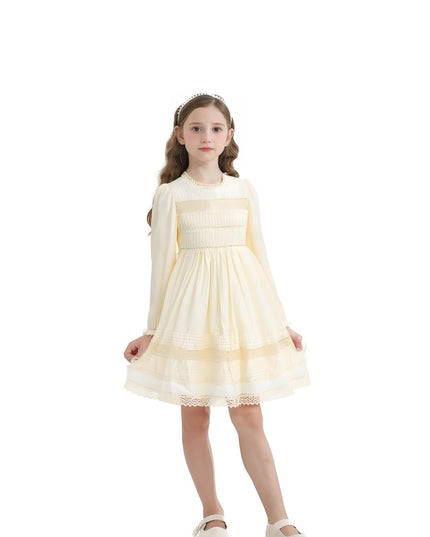 kids atelier sweet cactus Ivory Pintuck & Lace Dress