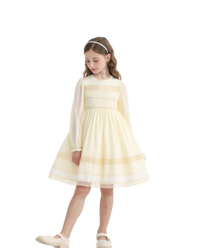 kids atelier sweet cactus Ivory Pintuck & Lace Dress