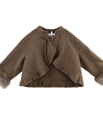 kids atelier sweet cactus Brown Wool Dress & Jacket Set