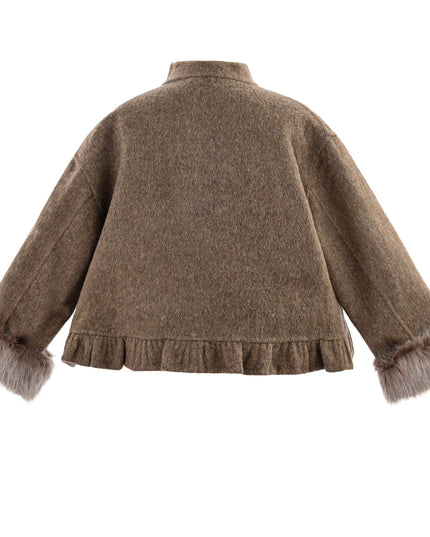 kids atelier sweet cactus Brown Wool Dress & Jacket Set