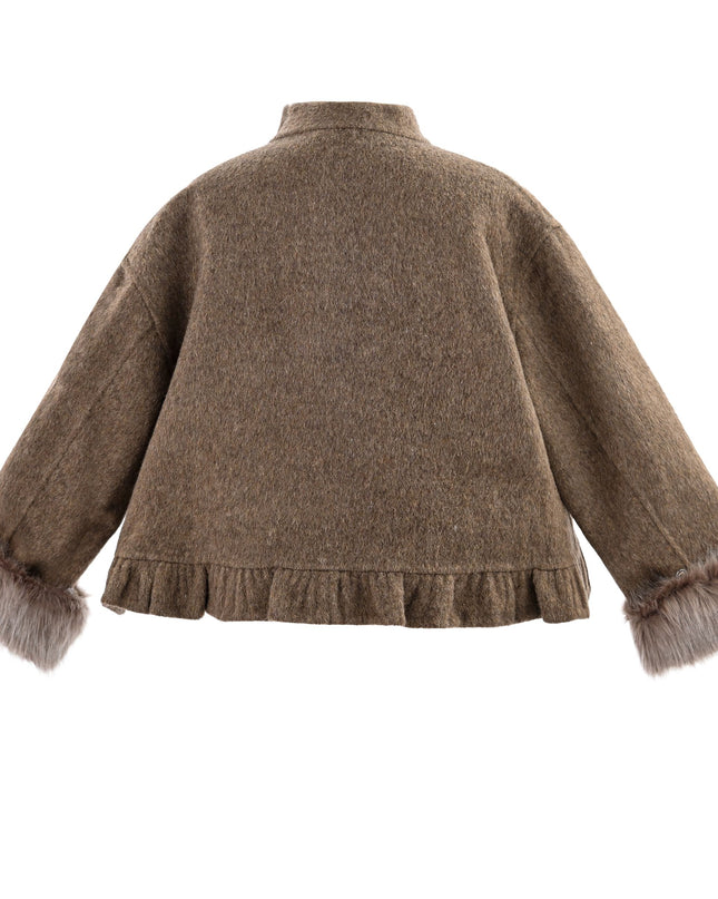 kids atelier sweet cactus Brown Wool Dress & Jacket Set