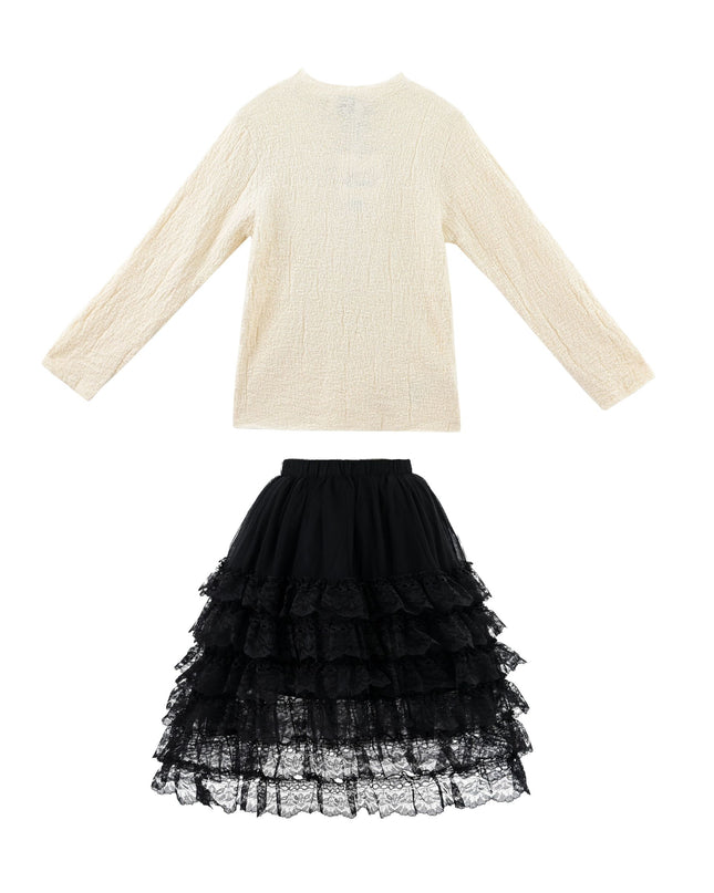 kids atelier sweet cactus Cream Ribbed Sweater with Lace Skirt