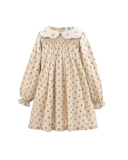 kids atelier sweet cactus Beige Floral Smocked Dress