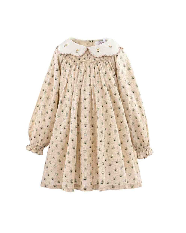 kids atelier sweet cactus Beige Floral Smocked Dress