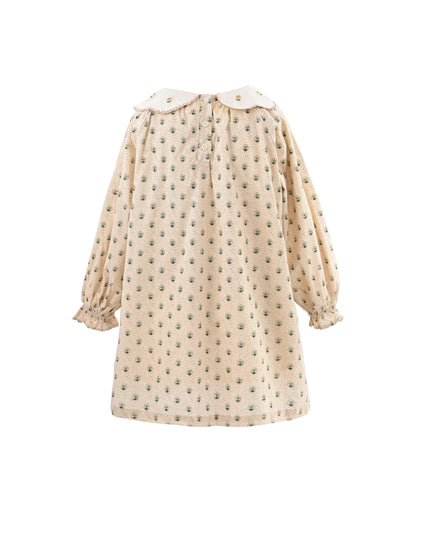 kids atelier sweet cactus Beige Floral Smocked Dress