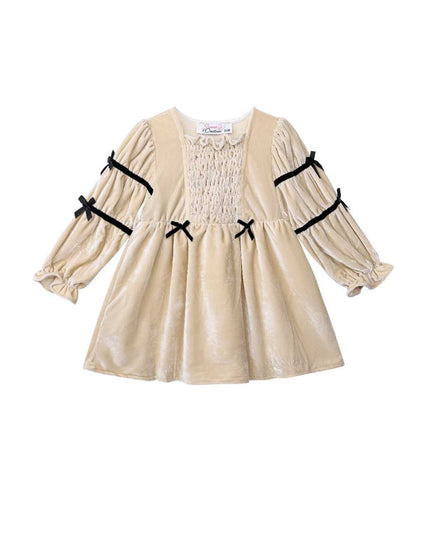 kids atelier sweet cactus Beige Velvet Bow Dress