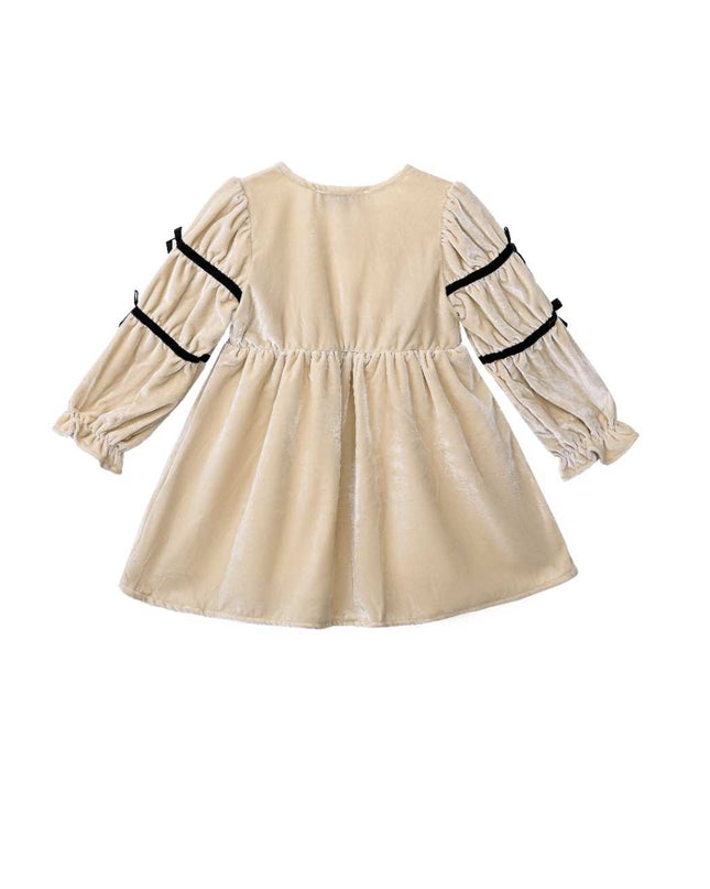 kids atelier sweet cactus Beige Velvet Bow Dress