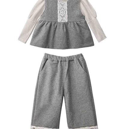 kids atelier sweet cactus Grey Lace-Layered Tunic Set