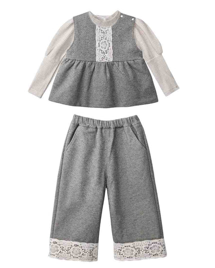 kids atelier sweet cactus Grey Lace-Layered Tunic Set