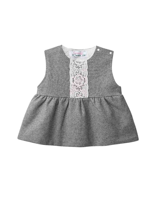 kids atelier sweet cactus Grey Lace-Layered Tunic Set