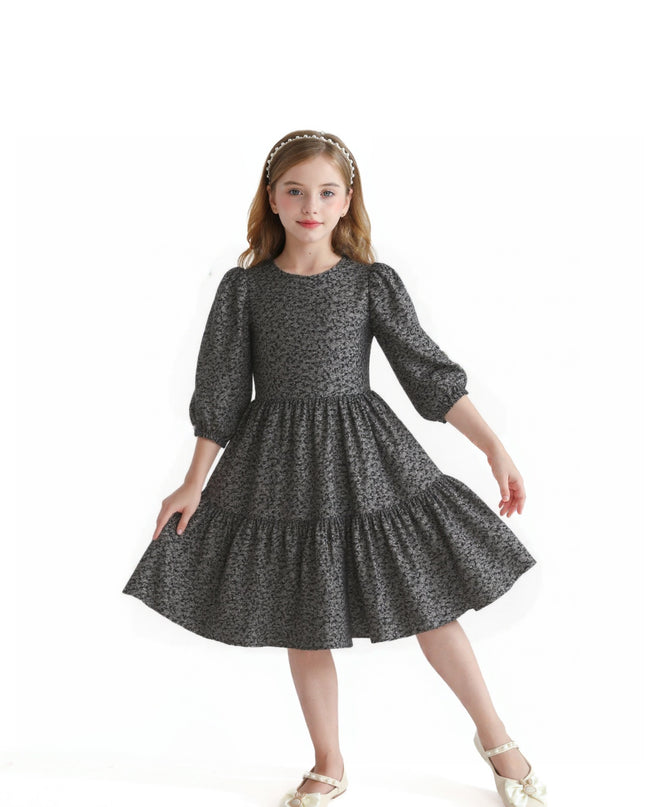 kids atelier sweet cactus Black Tiered Floral Dress