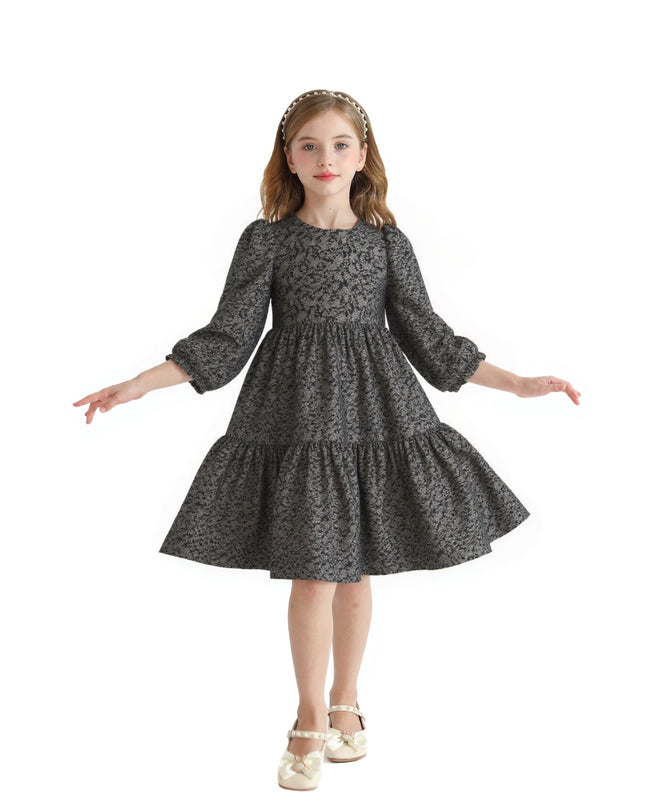 kids atelier sweet cactus Black Tiered Floral Dress