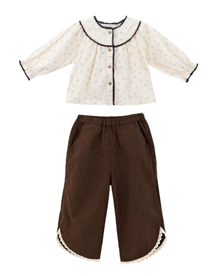kids atelier sweet cactus Brown Set with Lace Detail