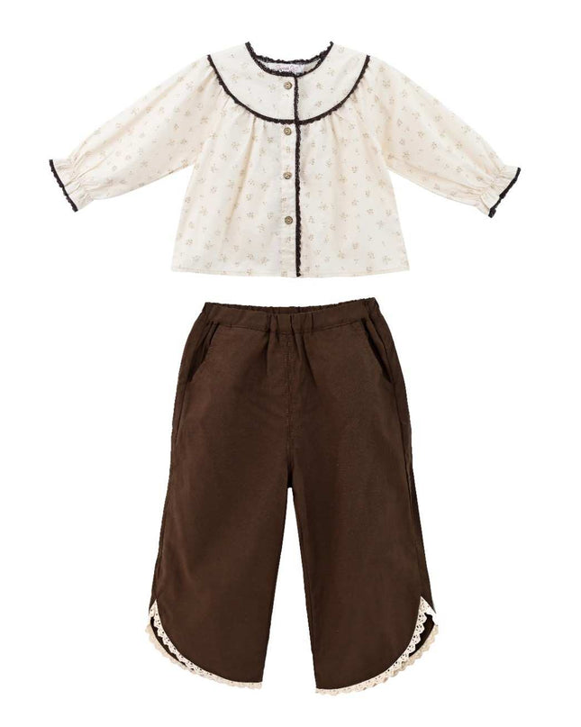 kids atelier sweet cactus Brown Set with Lace Detail