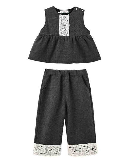 kids atelier sweet cactus Gray Lace Two-Piece Set