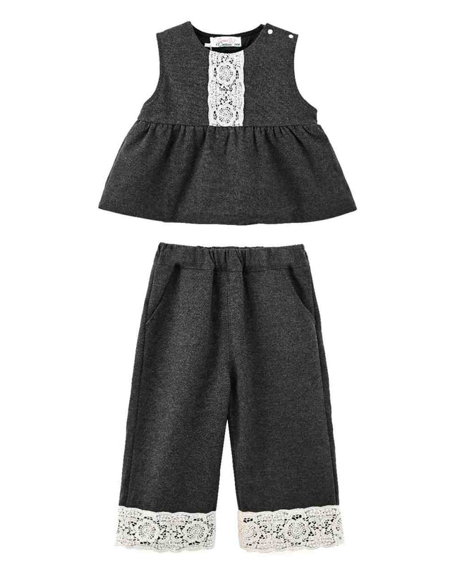 kids atelier sweet cactus Gray Lace Two-Piece Set