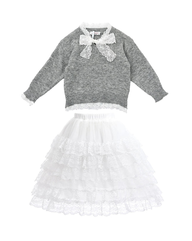 kids atelier sweet cactus Gray Lace-Bow Top with Tiered Skirt