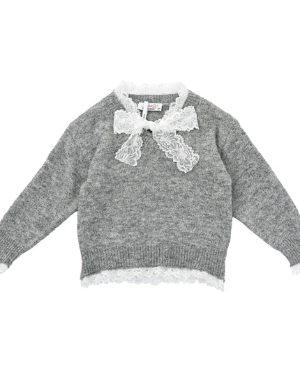 kids atelier sweet cactus Gray Lace-Bow Top with Tiered Skirt