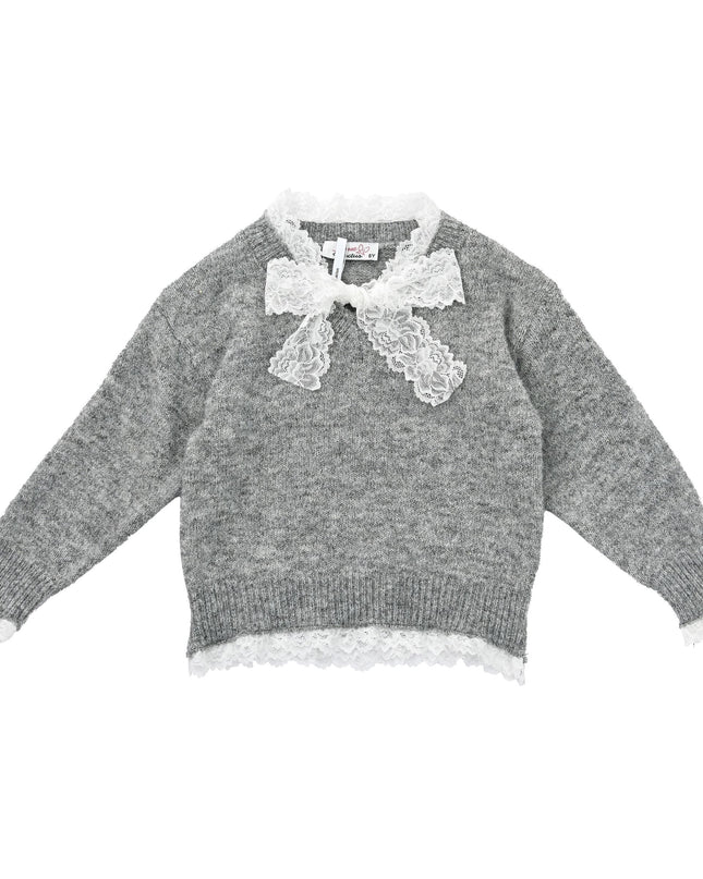 kids atelier sweet cactus Gray Lace-Bow Top with Tiered Skirt