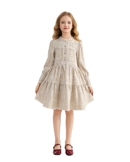 kids atelier sweet cactus Beige Tiered Modest Dress