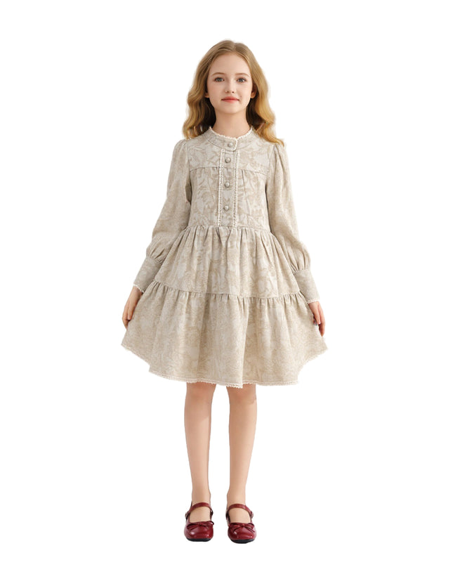 kids atelier sweet cactus Beige Tiered Modest Dress
