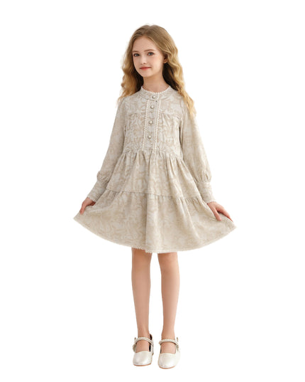 kids atelier sweet cactus Beige Tiered Modest Dress