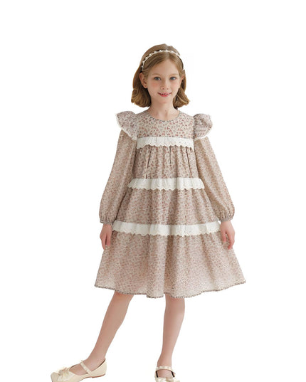 kids atelier sweet cactus Beige Floral Lace Tiered Dress