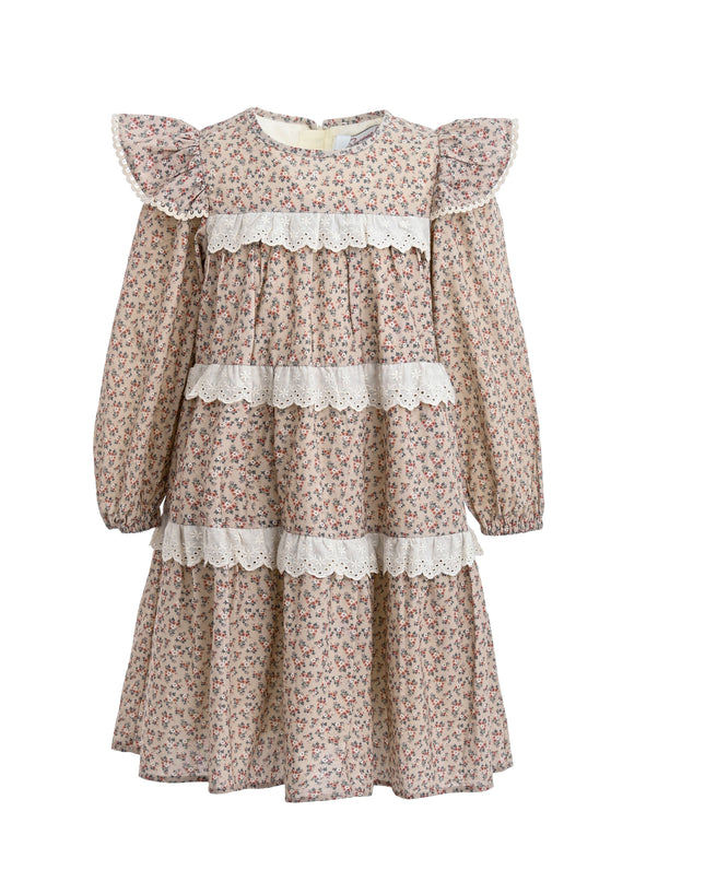 kids atelier sweet cactus Beige Floral Lace Tiered Dress