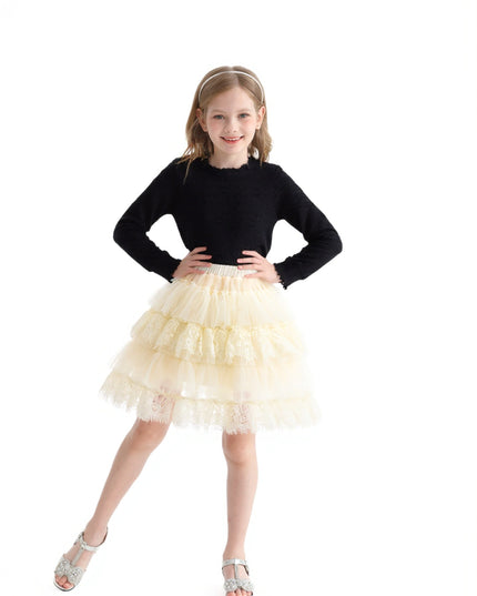 kids atelier sweet cactus Black Knit Top with Tulle Skirt