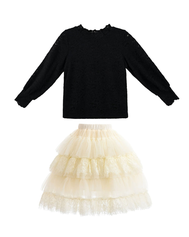 kids atelier sweet cactus Black Knit Top with Tulle Skirt