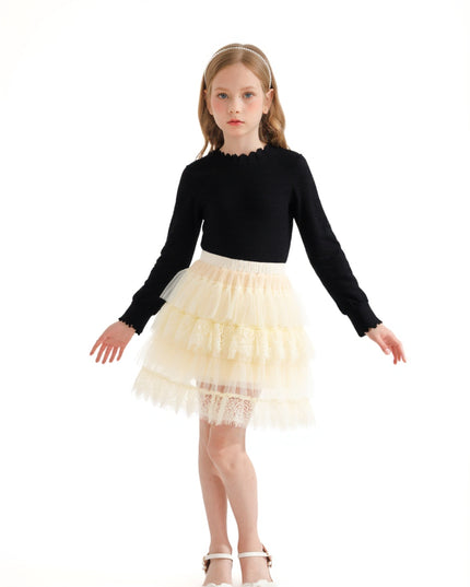 kids atelier sweet cactus Black Knit Top with Tulle Skirt