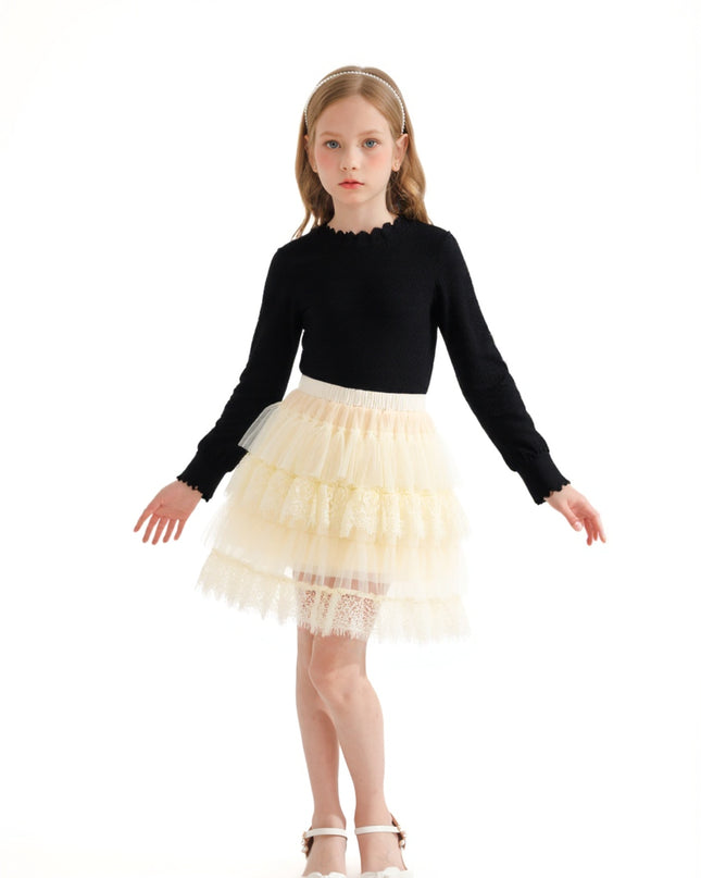kids atelier sweet cactus Black Knit Top with Tulle Skirt